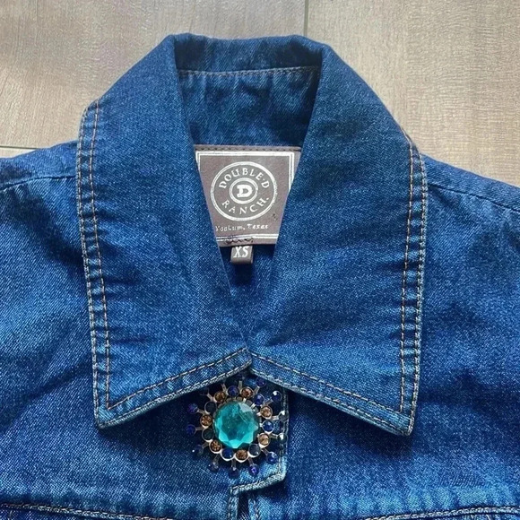 Double D Ranch Faux Fur & Jewel Denim Jacket Sz XS - Picture 2 of 7